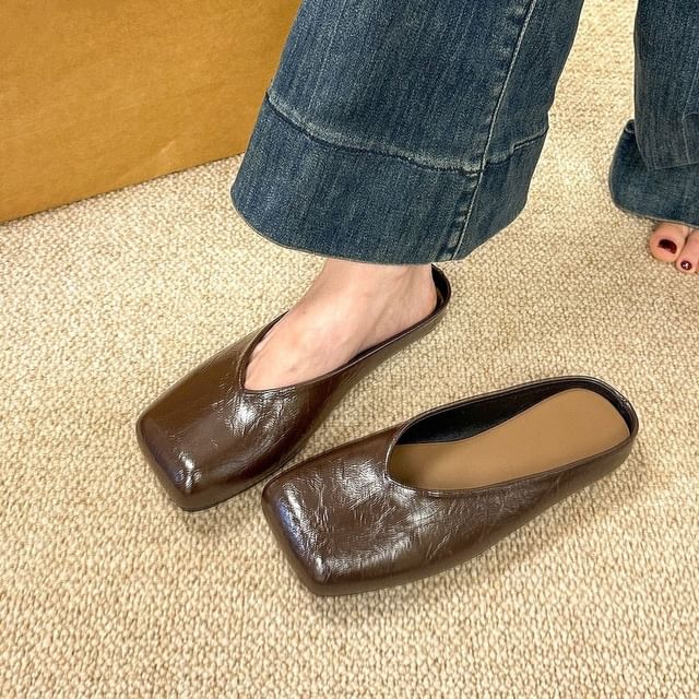 Mules Faux Toe Leather Square