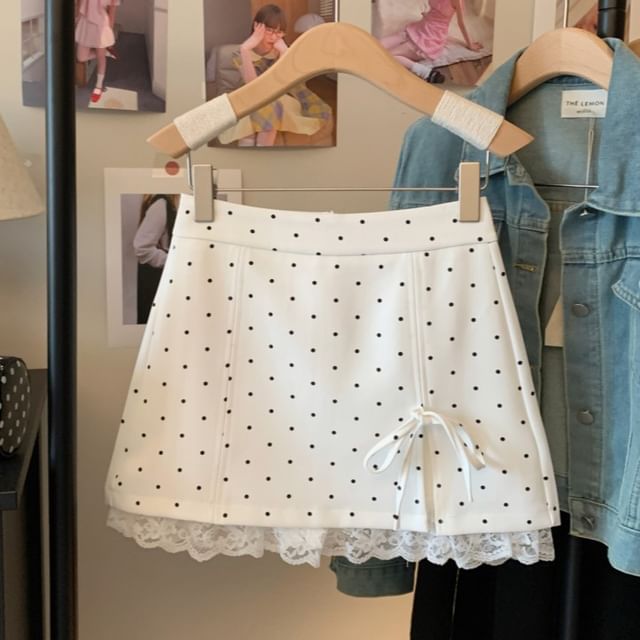 Accent High Bow Waist Mini Panel Skirt Lace A-Line