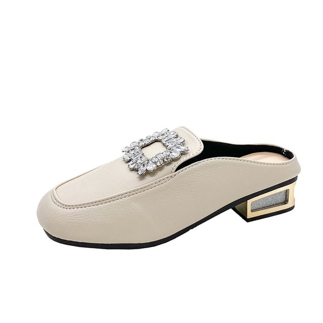 Faux Leather Rhinestone Accent Mules