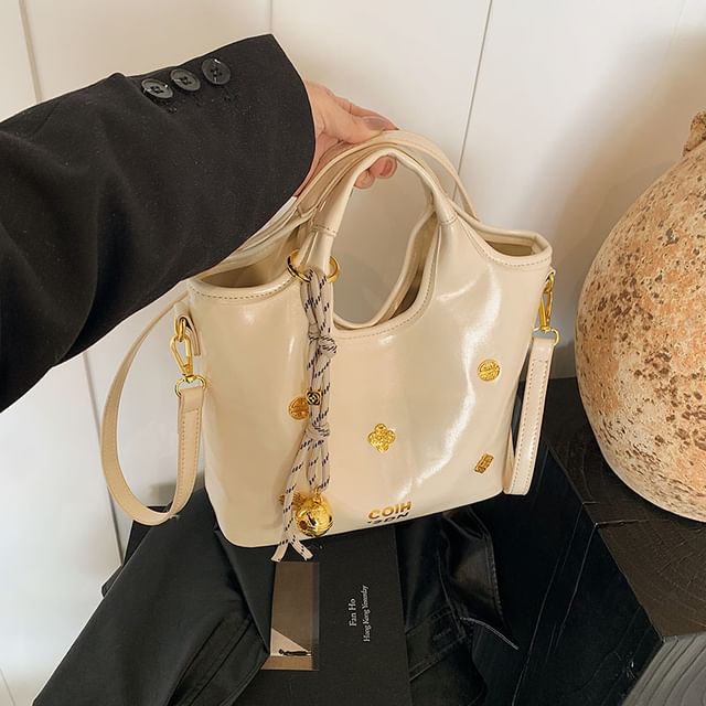 Leather Handle Top Bag Bucket Faux