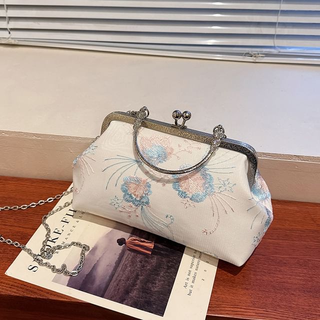 Bag Embroidered Lock Crossbody Kiss Floral