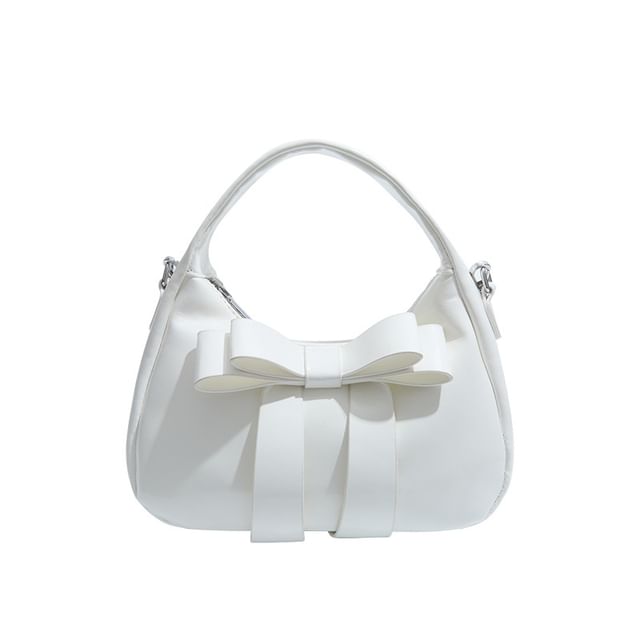 Faux Accent Crossbody Bag Bow Chain Leather Strap Plain