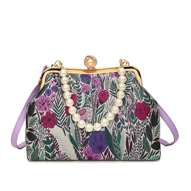 Strap Jacquard Bag Faux Crossbody Pearl Floral