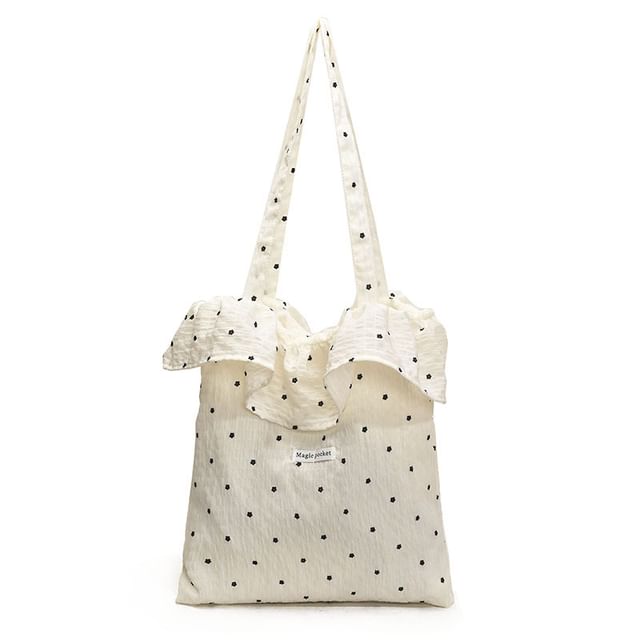 Tote Bag Embroidered Trim Floral Ruffle