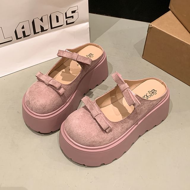 Platform Accent Jane Bow Mary Mules Plain