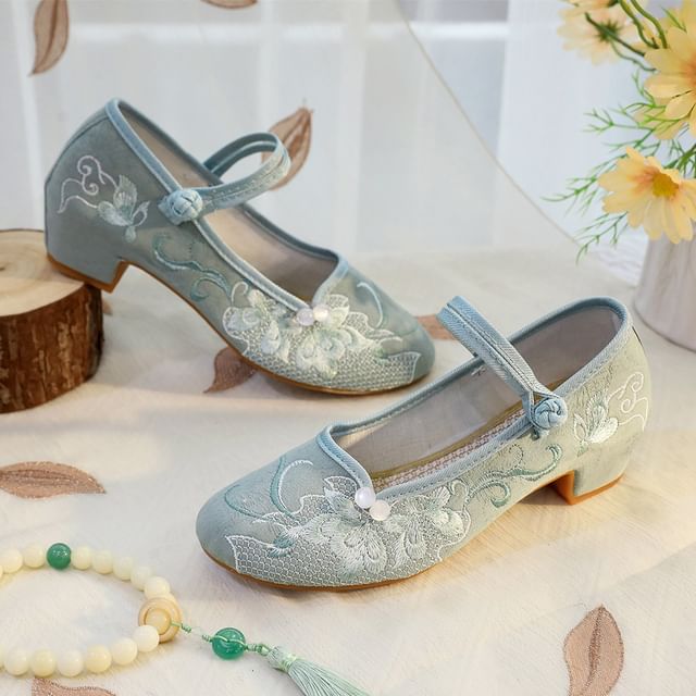 Heel Shoes Block Embroidered