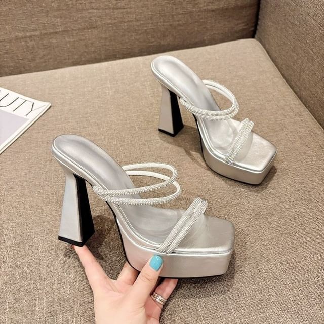 Rhinestone Platform Sandals Heel High
