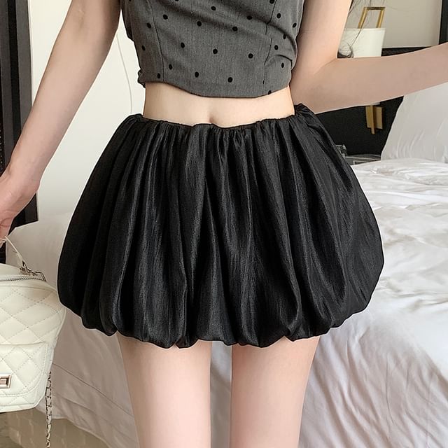Skirt A-Line Ruched Plain High Waist Mini