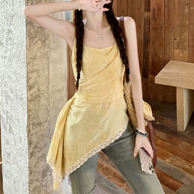 Print Trim Top Patterned Camisole Lace Asymmetrical