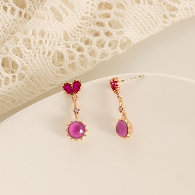 Earring Heart Clip-On Rhinestone Drop /
