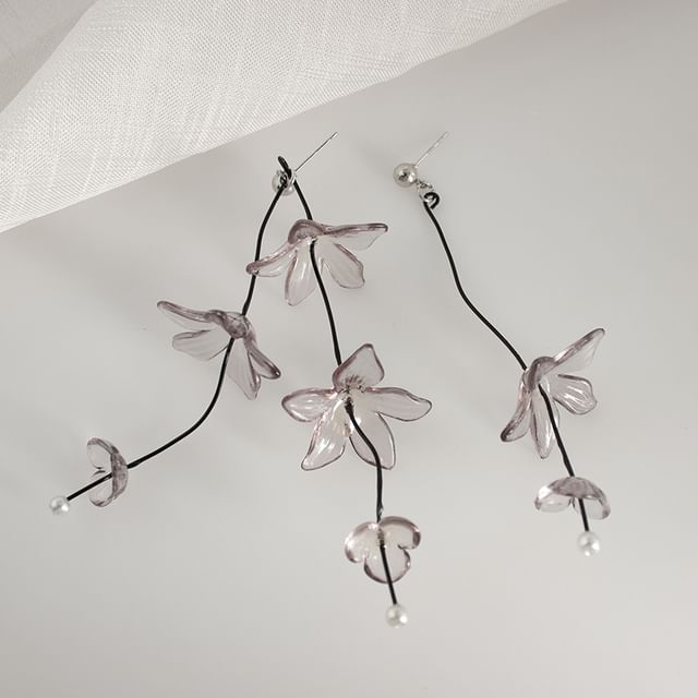 Earring Clip-On Drop Asymmetrical / Flower