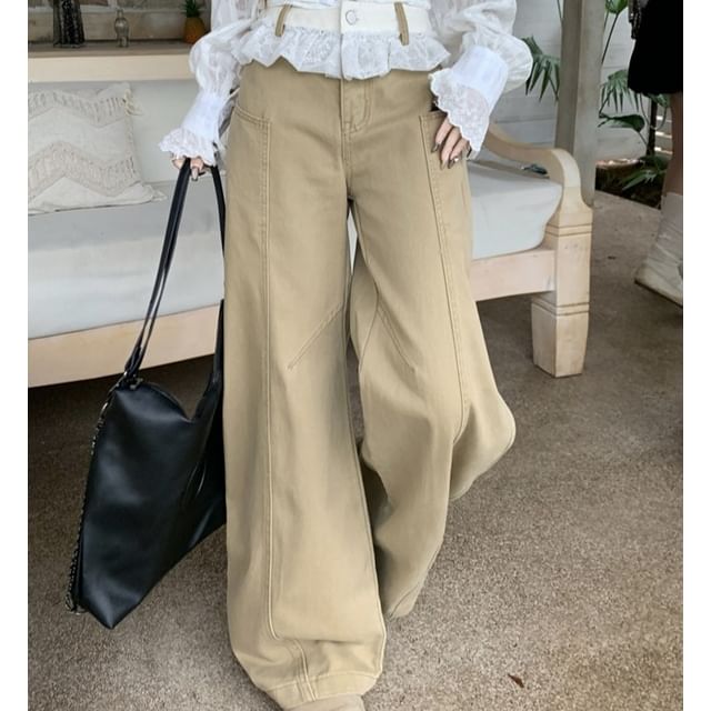 Off-Shoulder Lace Crop Blouse with Baggy Pants