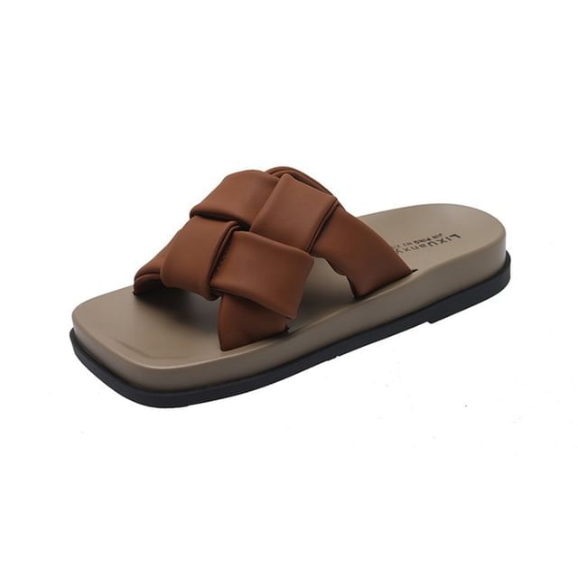 Woven Toe Sandals Leather Square Faux Platform
