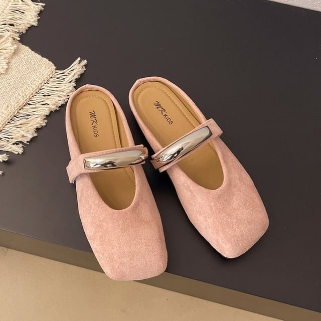 Metal Mules Toe Jane Square Accent Mary Suede Faux