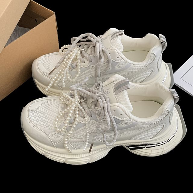 Platform Mesh Lace-Up Sneakers