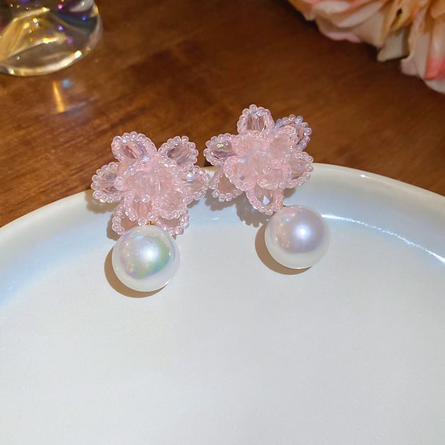 Faux Drop Earring Alloy Pearl Floral Bead