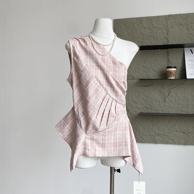 Top Sleeveless Asymmetrical Plaid