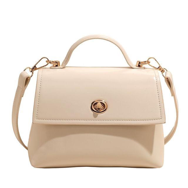 Bag Set Flap Twist Lock Handle Faux Crossbody Charm Leather Top /