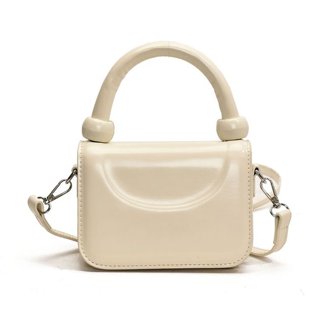 Leather Crossbody Top Handle Plain Faux Bag