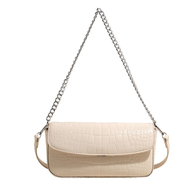 Leather Crossbody Strap Bag Faux Textured Flap Chain