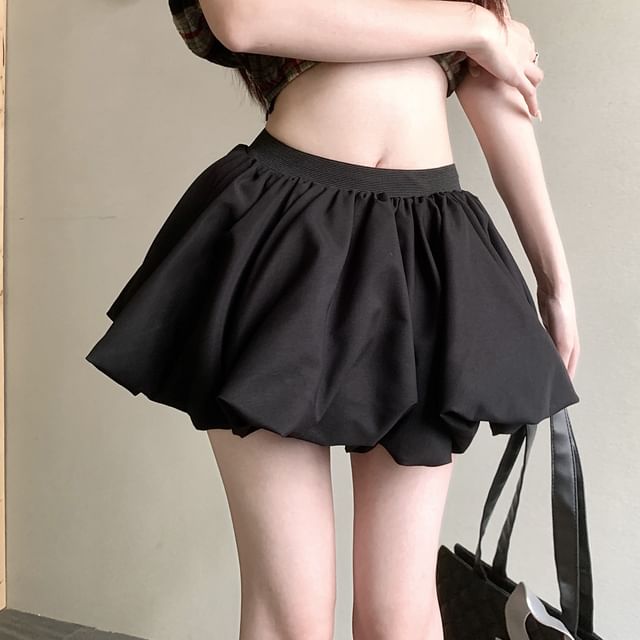 A-Line Bubble Hem Rise High Mini Skirt