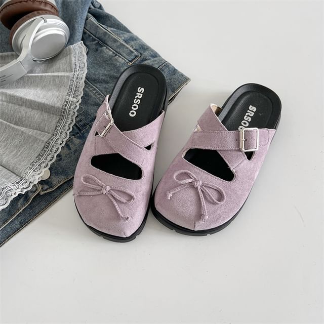 Jane Mules Cross Strap Buckled Bow Mary Platform