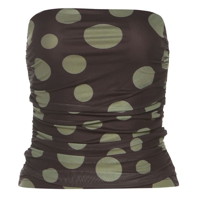 Polka-Dot Halter Top with Low-Rise Pencil Skirt