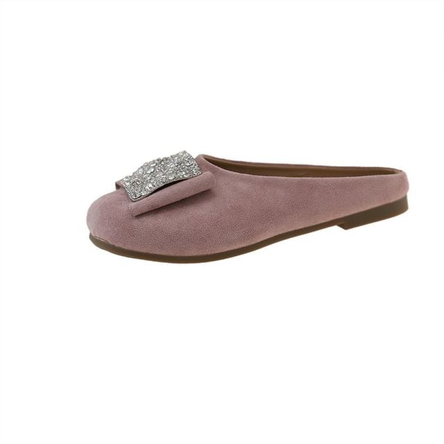 Rhinestone Round Toe Flat Mules