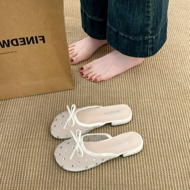 Bow Mules Mesh Rhinestone