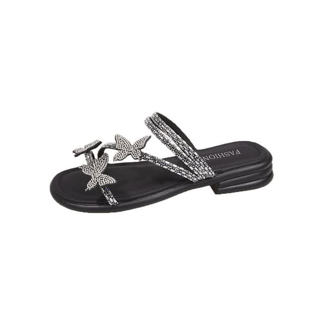 Sandals Strappy Slide Butterfly Rhinestone