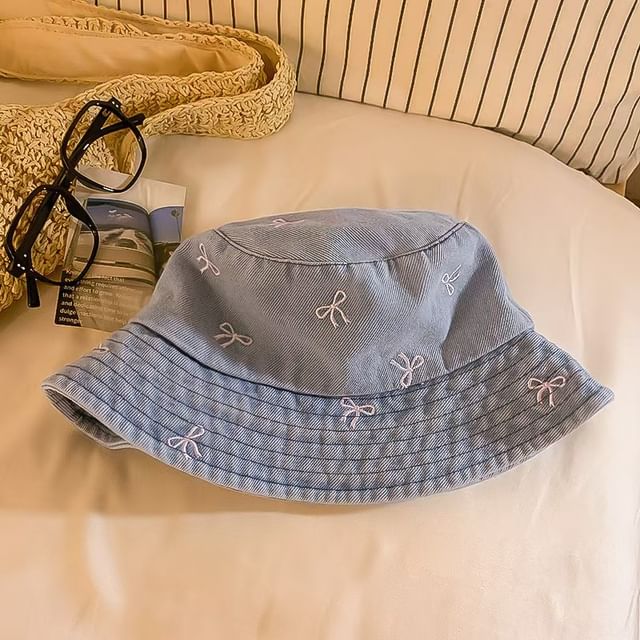 Bucket Hat Bow Embroidered