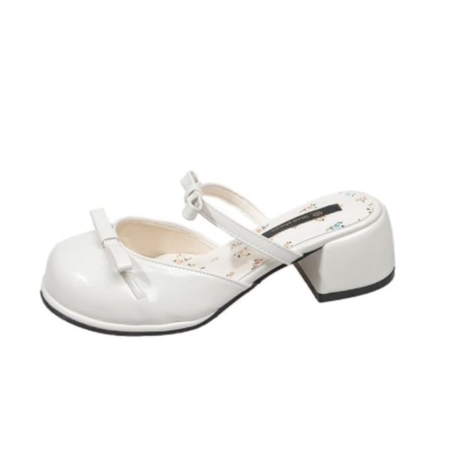 Block Jane Leather Mules Mary Patent Bow Heel
