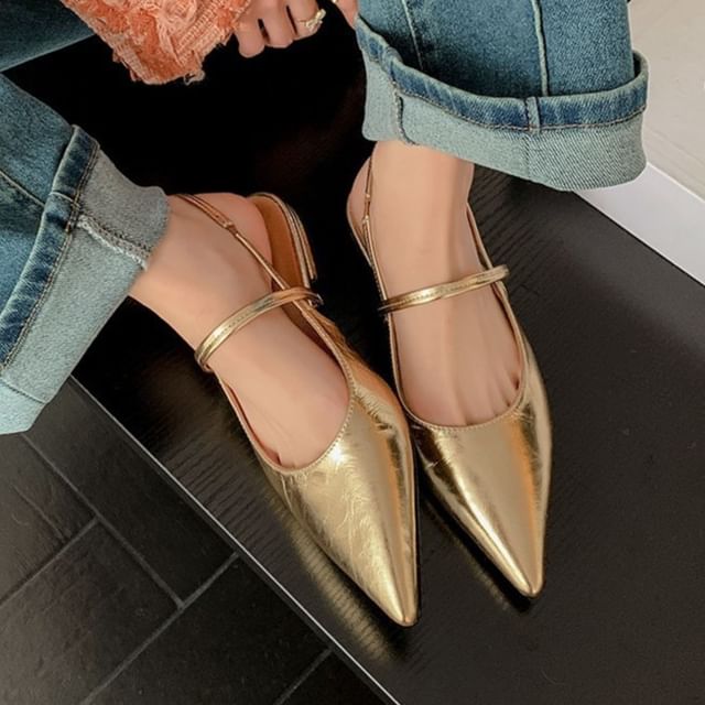 Heel Toe Slingback Mules Pointed Low