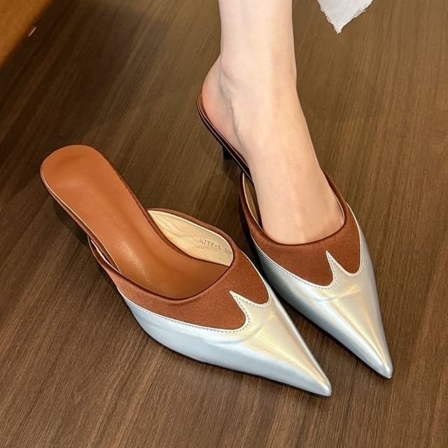 Mules Toe Kitten Heel Tone Two Pointed