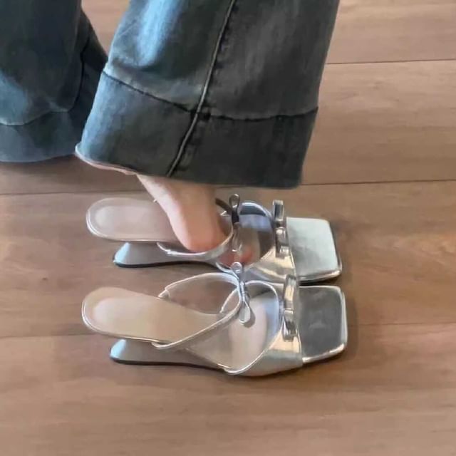 Slide Sandals Heel Bow Wedge