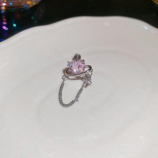 Chain Earring Heart Stud