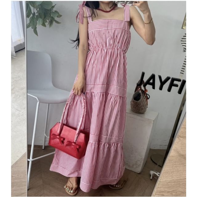 Striped Sleeveless A-Line Maxi Dress
