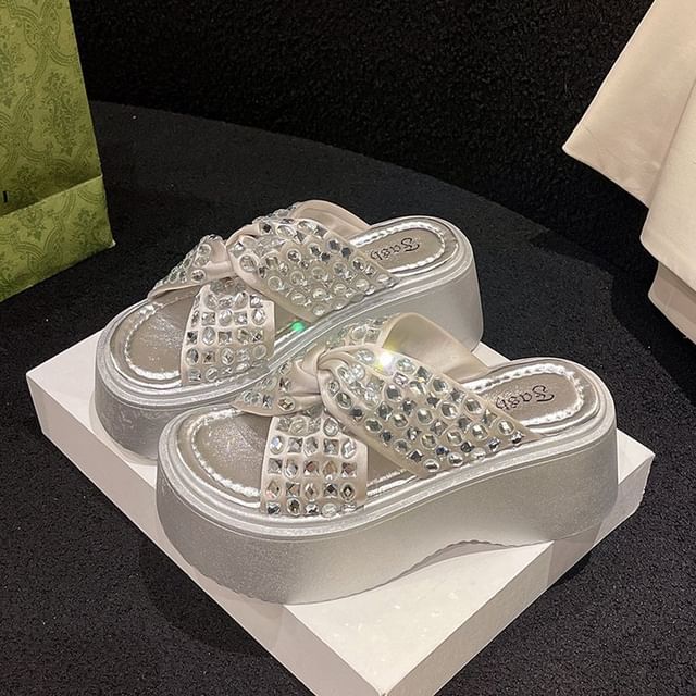 Sandals Strap Rhinestone Platform Cross