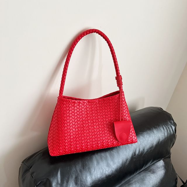 Woven Faux Leather Shoulder Bag
