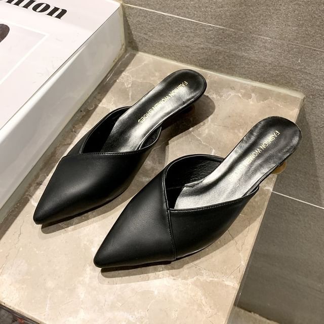 Pointed Toe Kitten Heel Mules