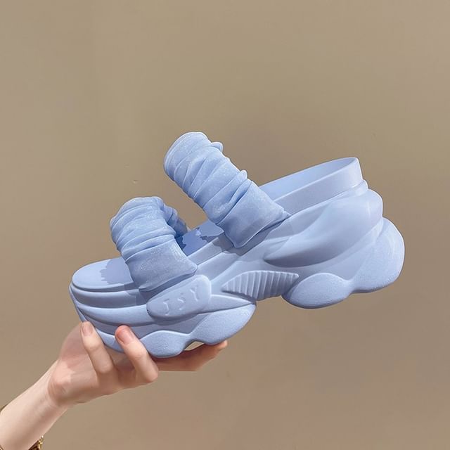 Plain Ruched Strap Platform Slide Sandals