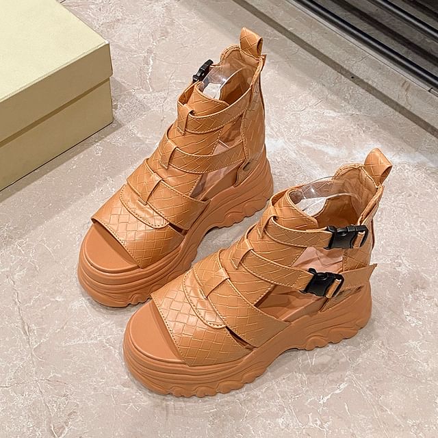 Platform Woven Buckled Sandals