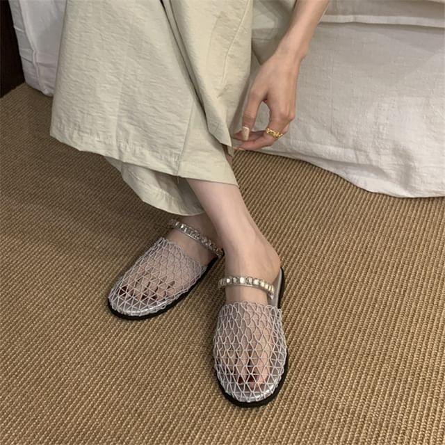 Mesh Rhinestone Mules
