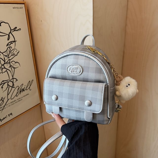 Plaid Flap Faux Leather Backpack – MK Kawaii Store display picture 3