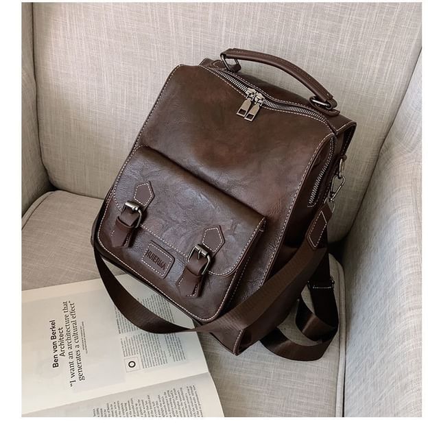 Faux Buckled Leather Backpack