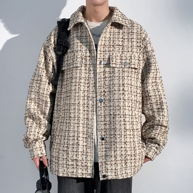 Collared Tweed Button-Up Jacket
