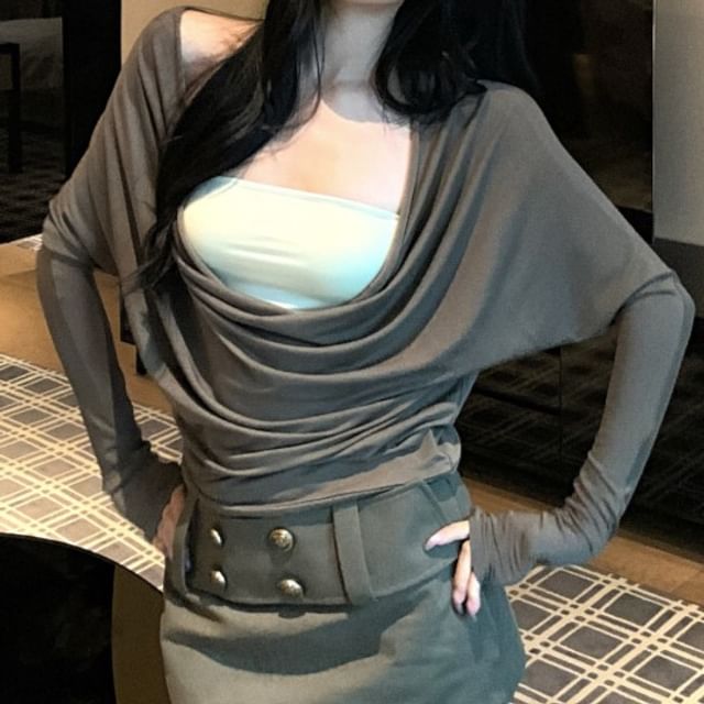 Lace Cowl Neck Two Piece Tee with Mini A-Line Skirt