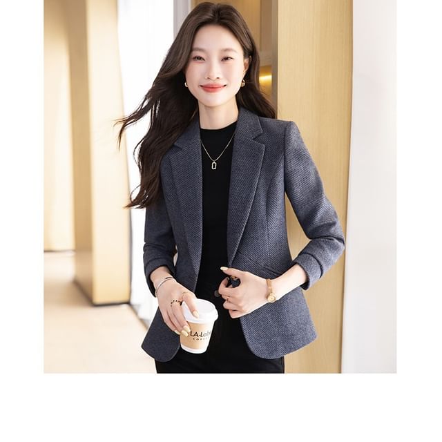 Notch Lapel Tweed Single Breasted Blazer