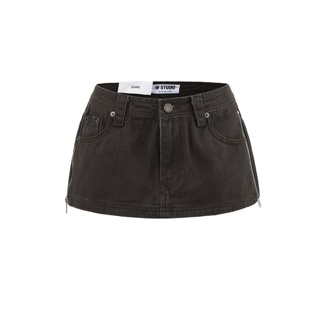 Low Rise Zip Detail Denim Skort