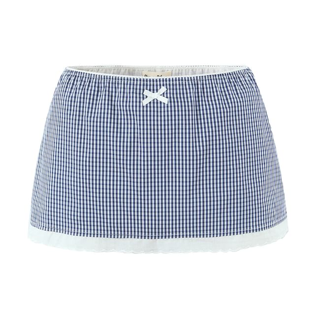 Puff-Sleeve Gingham Lace Blouse & Mini Pencil Skirt